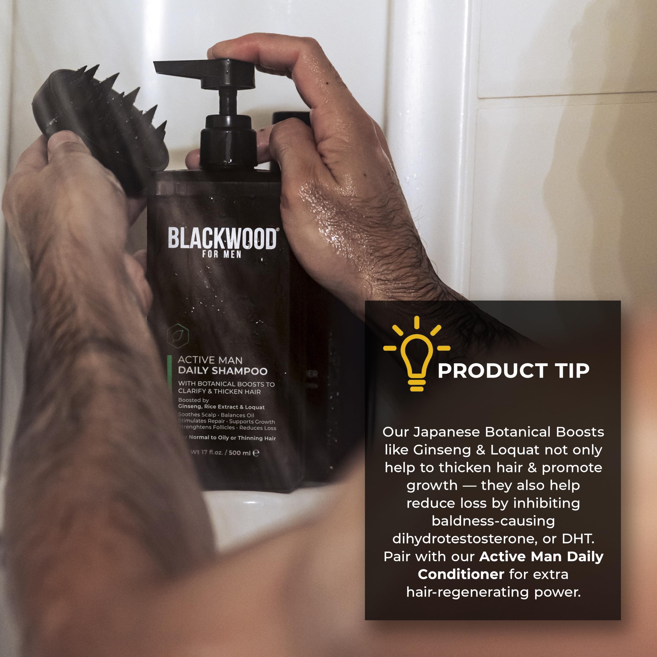 Blackwood For Men bottle held in hand for size comparison and gym-bag convenience