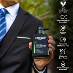 Blackwood For Men conditioner in use massaged into male scalp improving scalp comfort