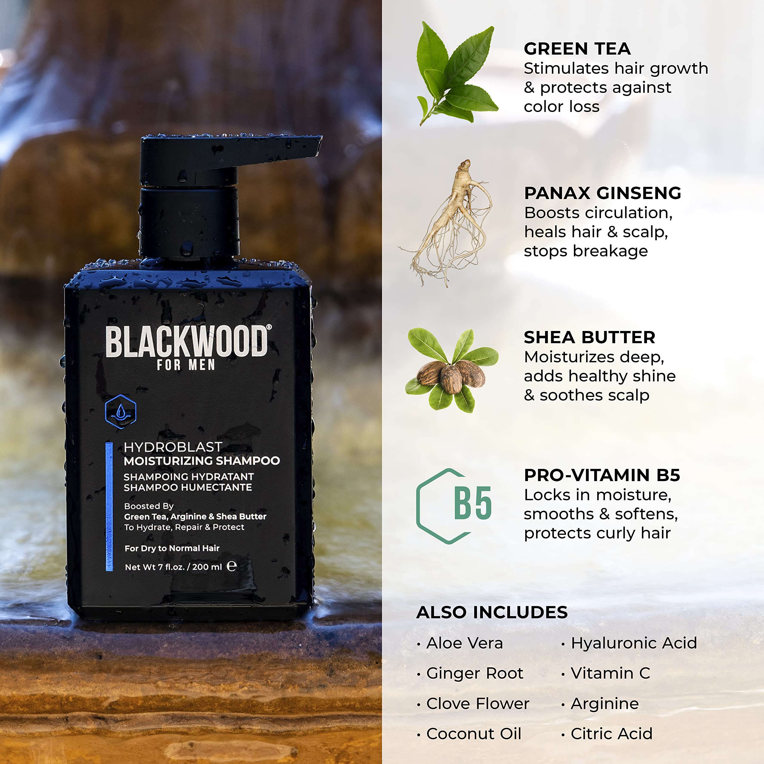 Blackwood For Men in-use shower scene demonstrating scalp cleansing