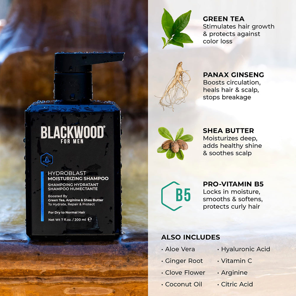 Blackwood For Men in-use shower scene demonstrating scalp cleansing