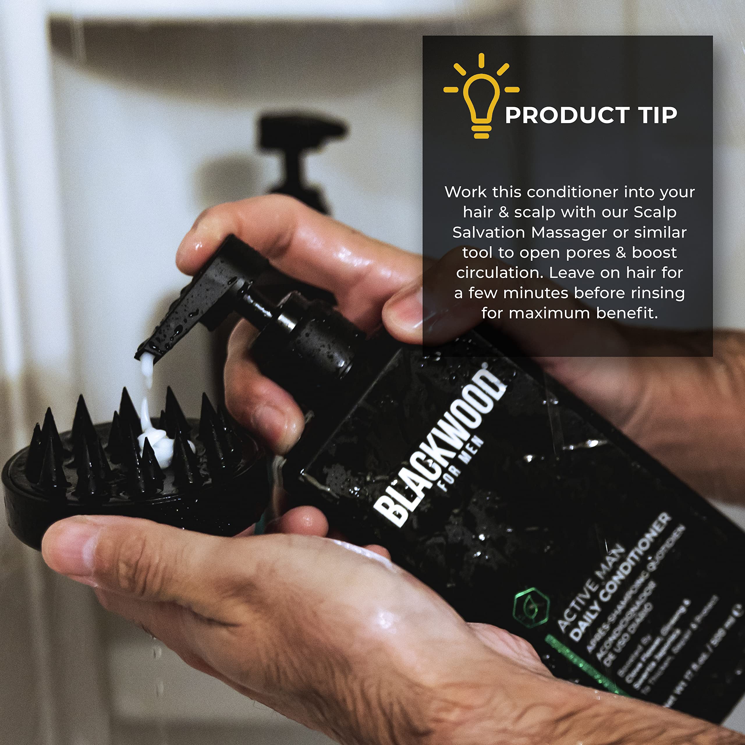 Blackwood For Men bottle on bathroom shelf staged for a modern grooming routine