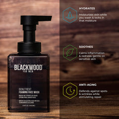 Blackwood For Men with green tea leaves highlighting antioxidant support