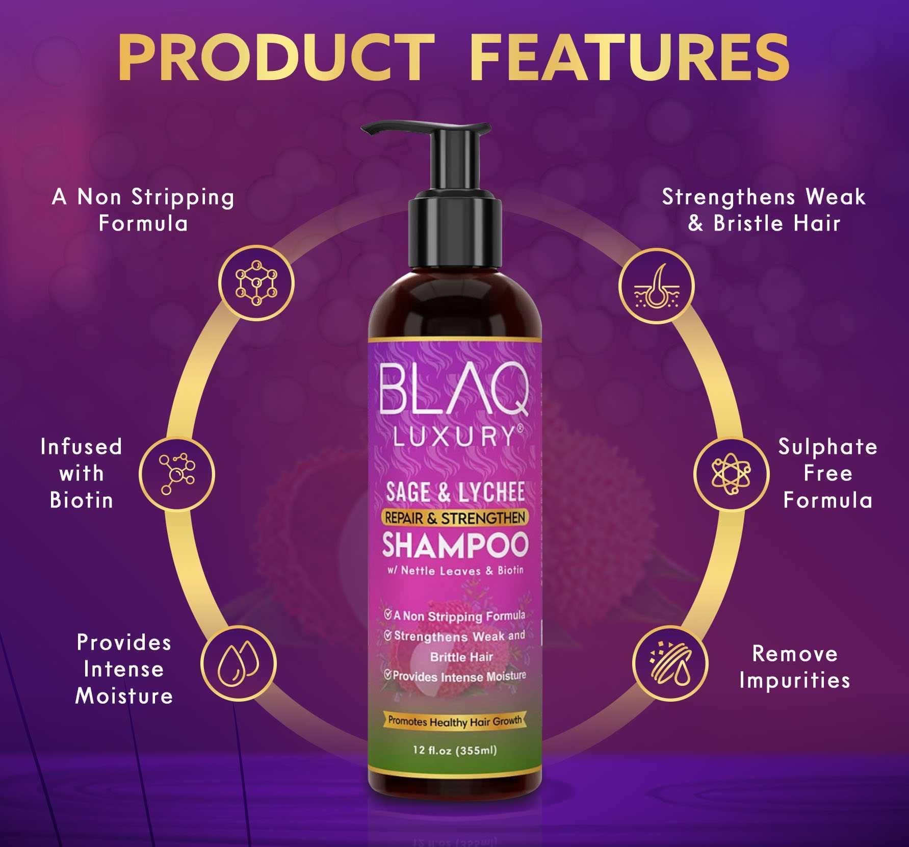 blaq luxury shampoo lather on hair demonstrating effective cleansing and smoother strands