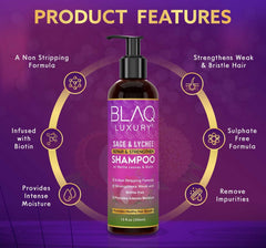 blaq luxury shampoo lather on hair demonstrating effective cleansing and smoother strands