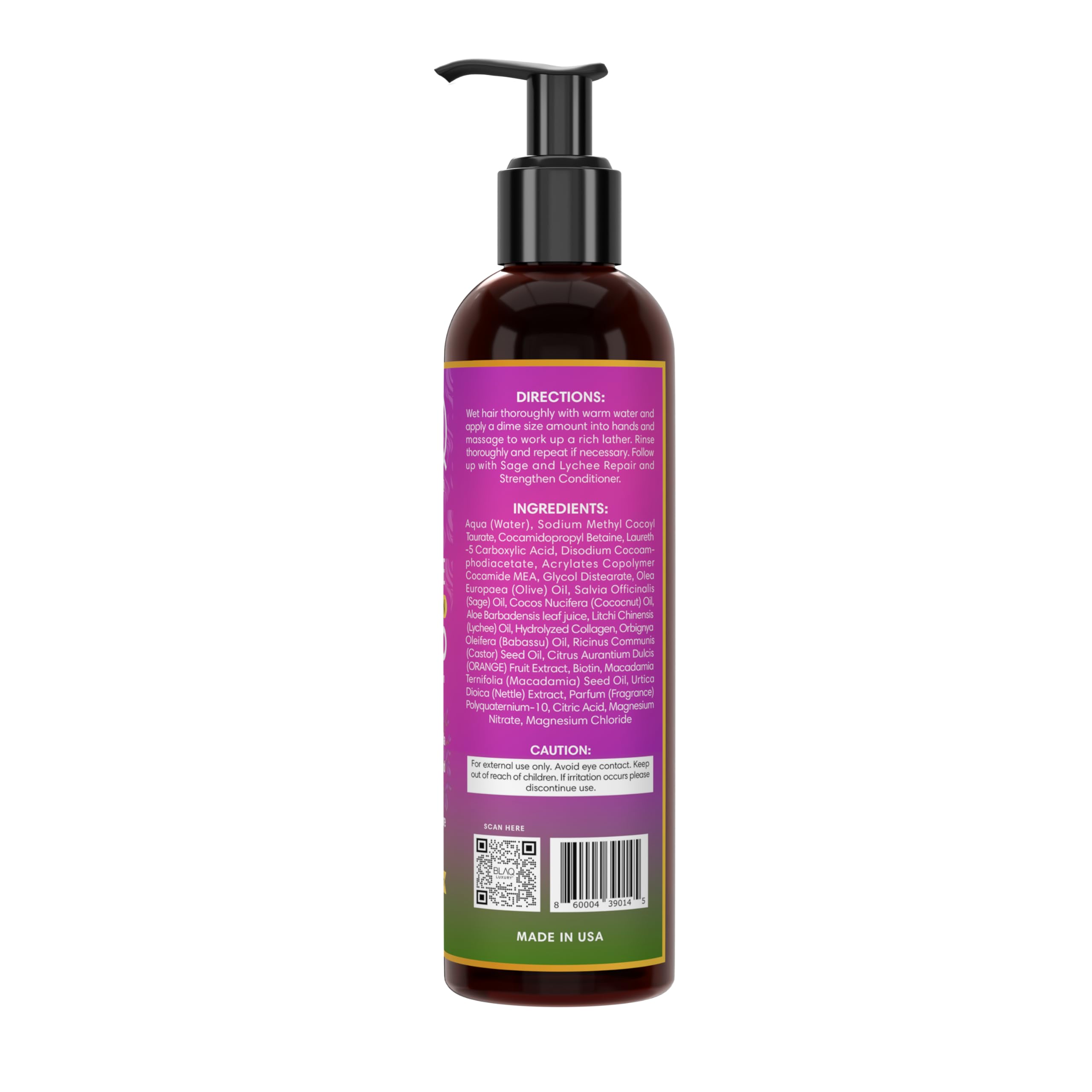 blaq luxury pump dispensing shampoo texture for easy application and detangling benefit