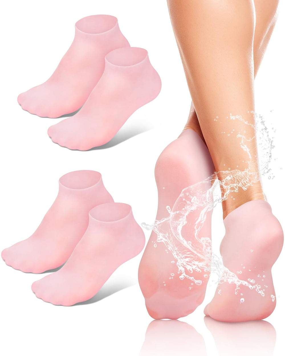BLATOWN front view of two silicone moisturizing socks showing fit and shape benefit: improved hydration