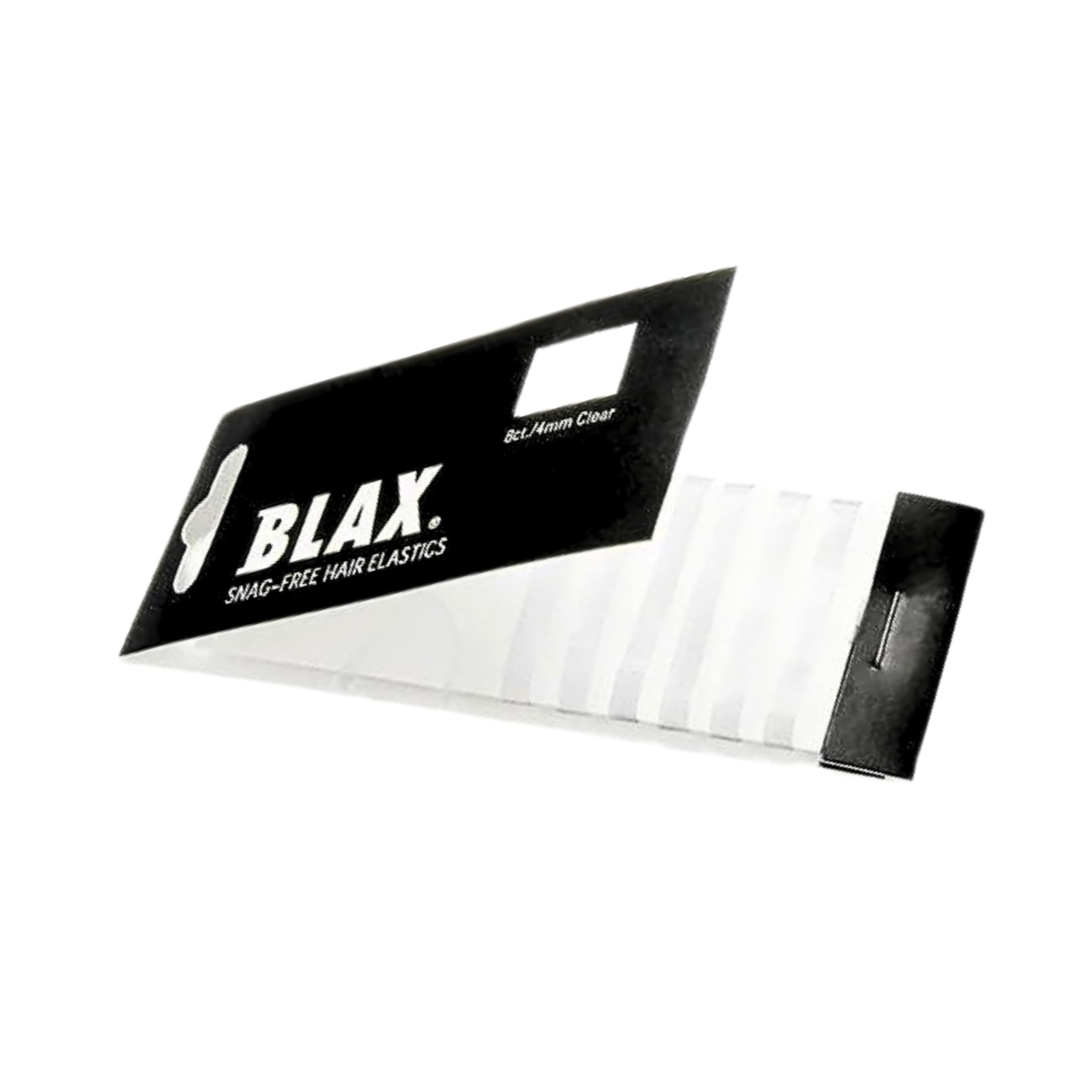 Blax clear elastics front packaging showing 8-count and benefits