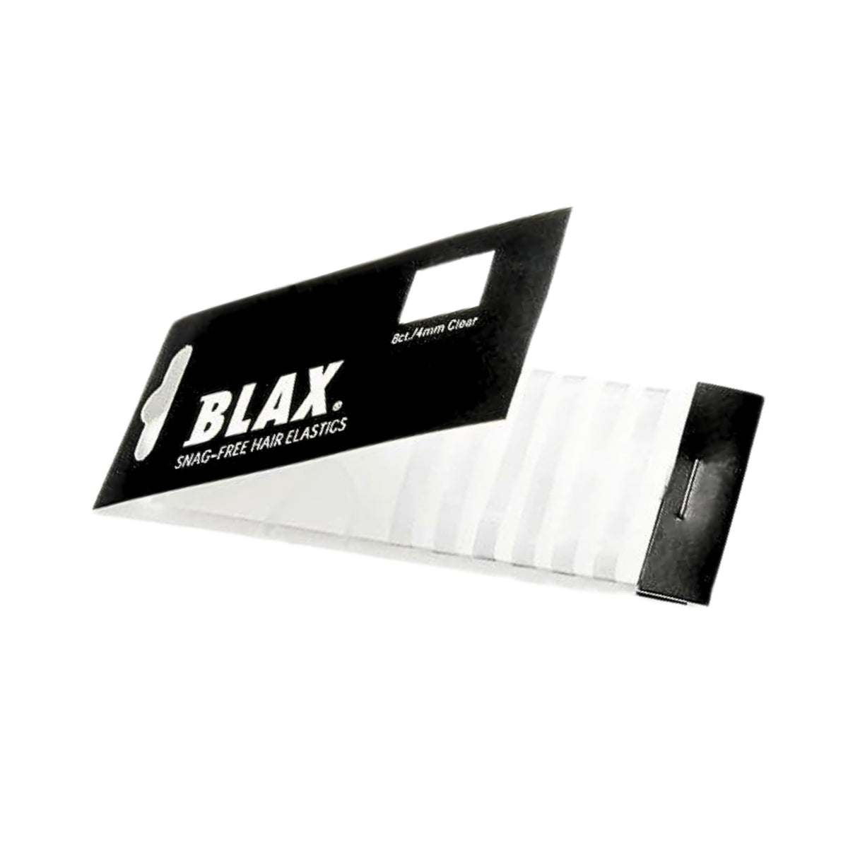 Blax clear elastics front packaging showing 8-count and benefits