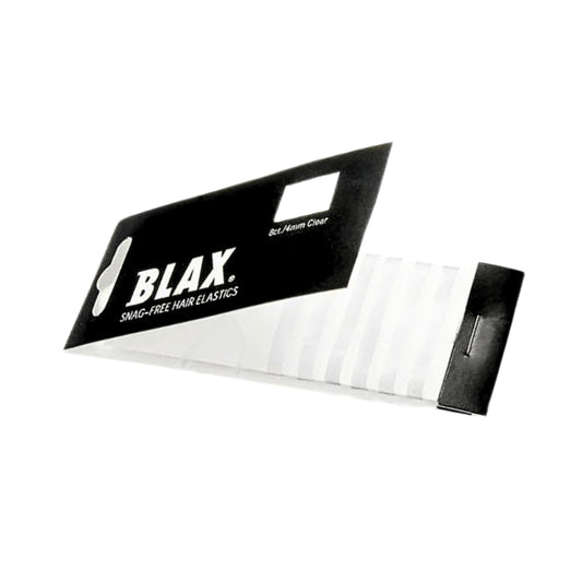 Blax clear elastics front packaging showing 8-count and benefits