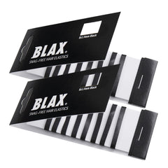 Blax front packaging showing black 4mm elastics and compact dispenser for organized storage