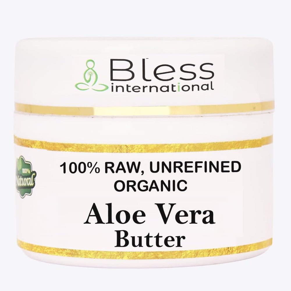 Bless International jar front view showing pure aloe butter, clear moisturizing benefit