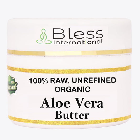 Bless International jar front view showing pure aloe butter, clear moisturizing benefit
