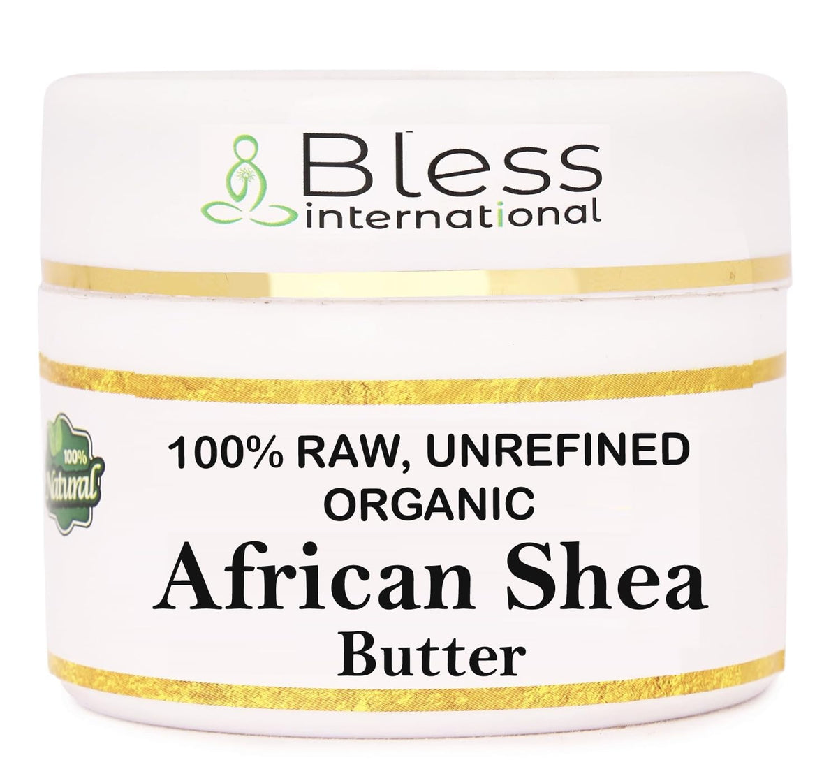 Bless International front jar showing label and pure shea butter benefits