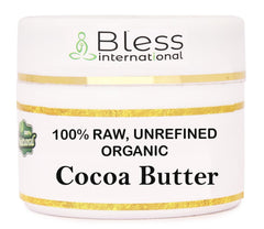 Bless International jar front view showing pure cocoa butter and benefits