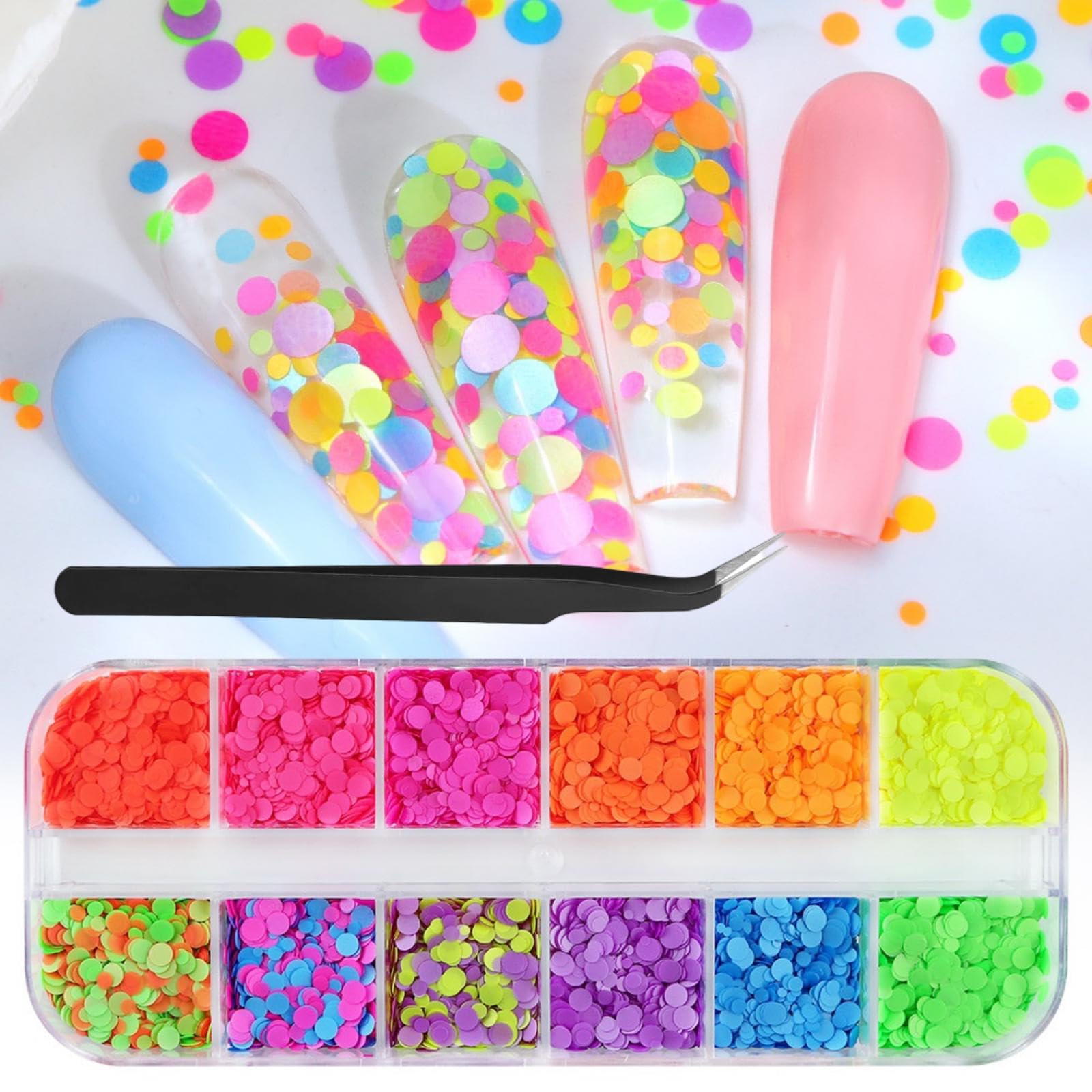BLGTGH front box showing 12-color glitter grids and tidy storage benefit