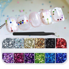 BLGTGH front packaging showing 12-grid star glitter kit and organized storage benefit