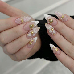 BLGTGH front set of 24 glossy pink almond nails showing full design benefits