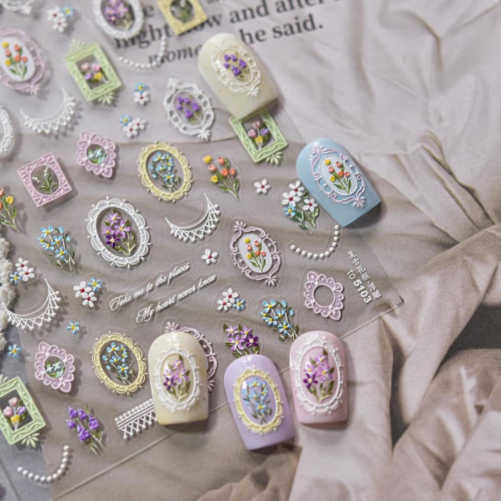 BLGTGH front view of the vintage flower frame sticker sheet showing mixed floral designs and colors