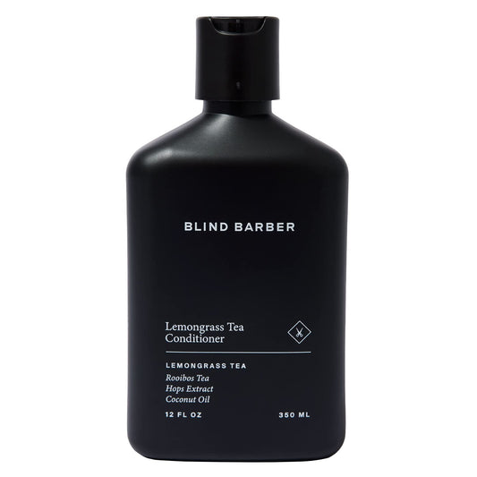 Blind Barber front bottle image showing lemongrass conditioner and clear labeling benefit: easy styling