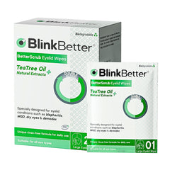 BlinkBetter front pack view showing 20-count wipes and calming design benefit