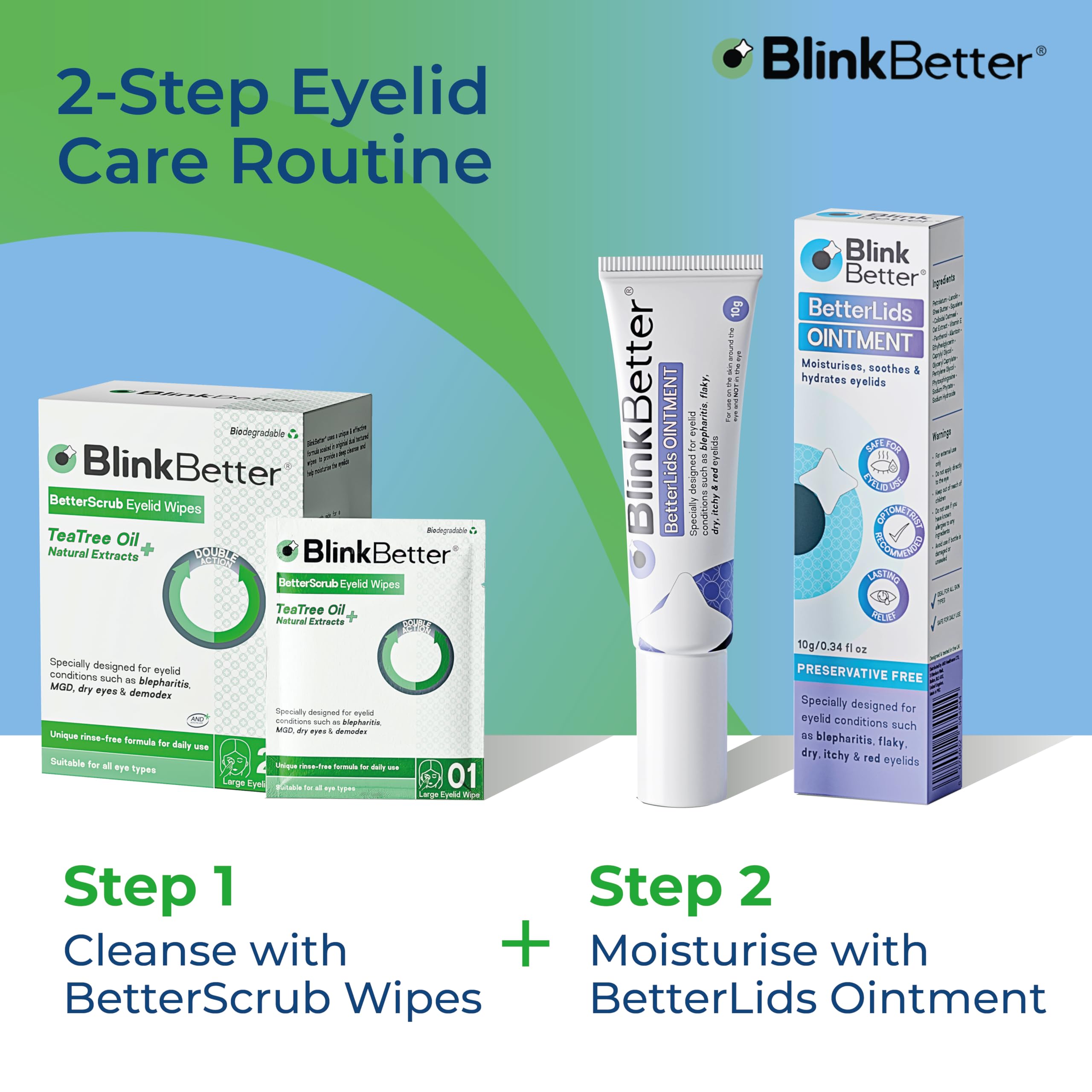 Bathroom countertop with BlinkBetter pack illustrating daily routine convenience