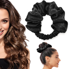 BLINKEEN front view of black heatless curling scrunchie shows compact design and easy use