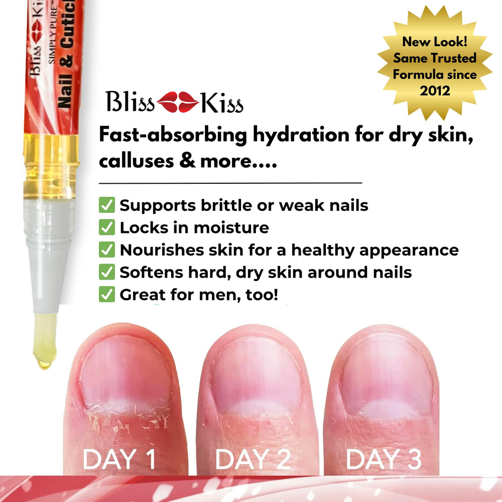 Bliss Kiss before and after cuticle photo illustrating improved smoothness and care