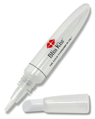 Bliss Kiss pen front view showing sleek refillable design and portability benefit