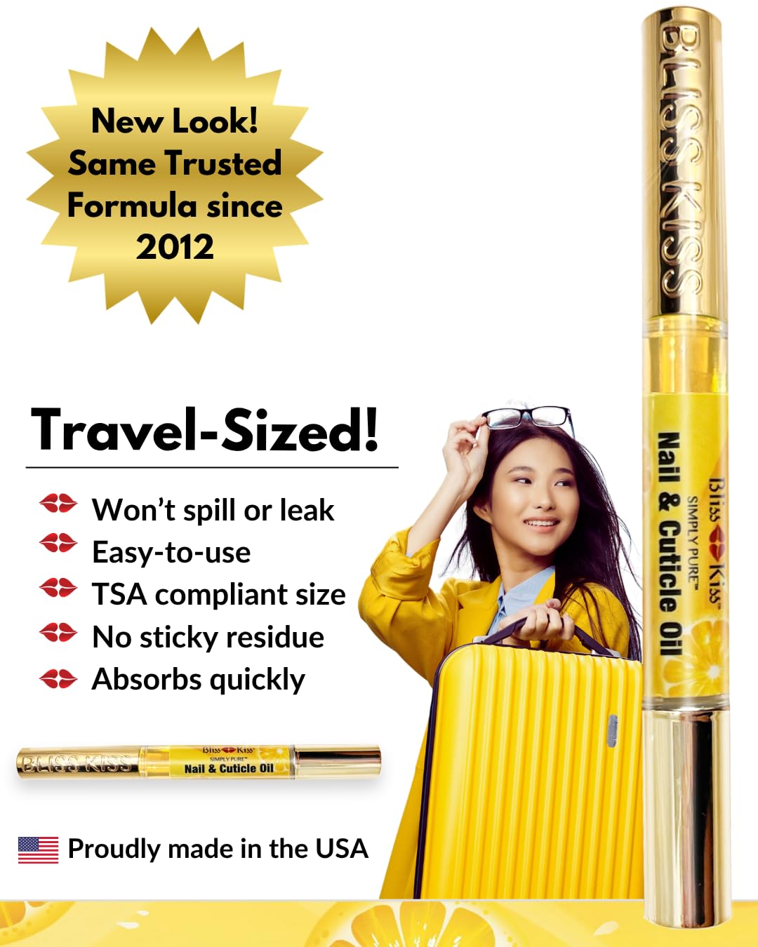 Bliss Kiss ingredients display with jojoba and vitamin E for conditioning