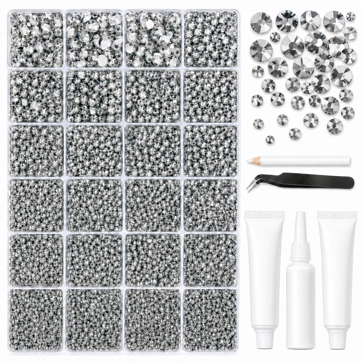 BlissVeritura front packaging of clear silver rhinestones showing kit contents and benefits