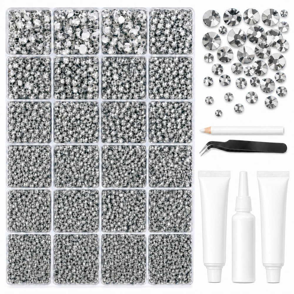 BlissVeritura front packaging of clear silver rhinestones showing kit contents and benefits