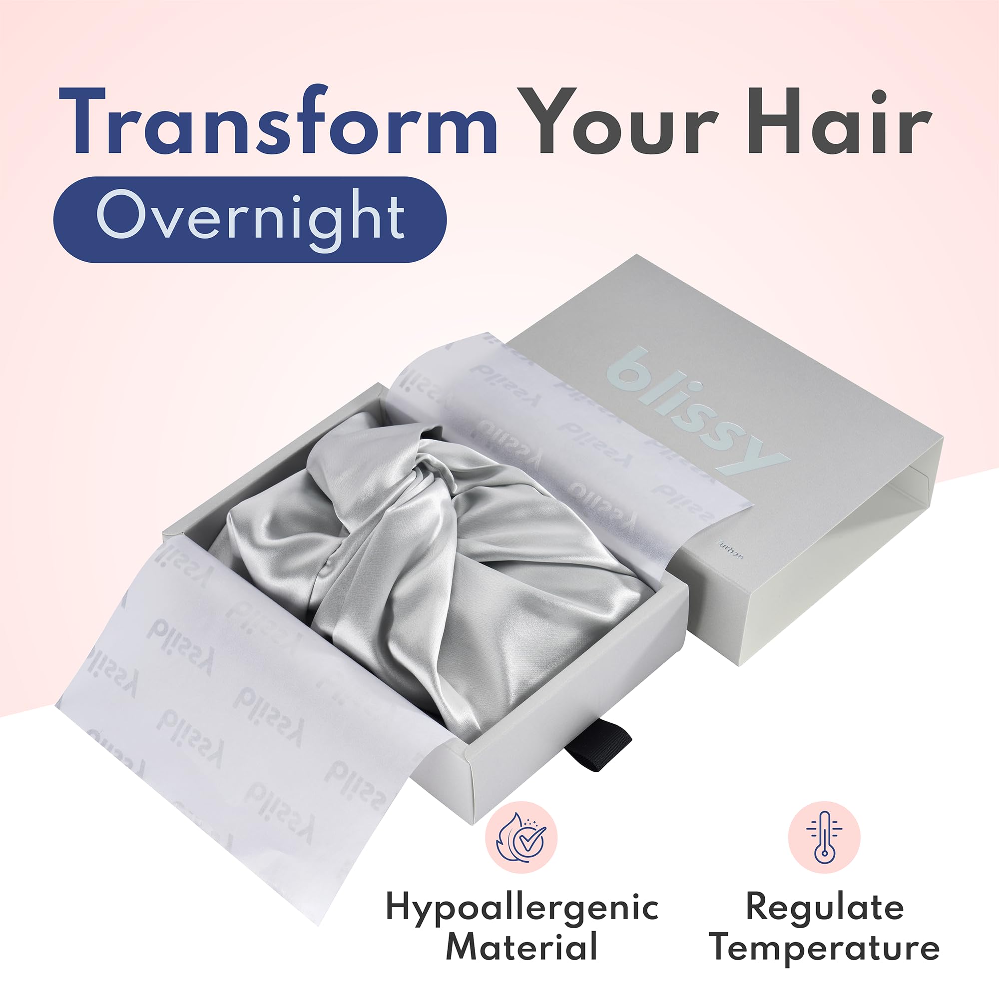 BLISSY branded packaging displaying care label and product authenticity