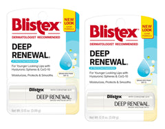 Blistex Deep Renewal front view showing two tubes and SPF benefit