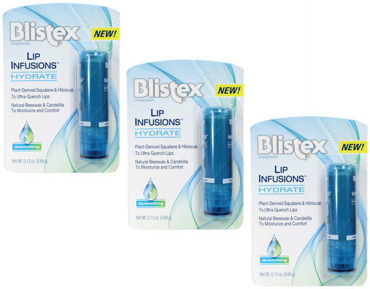 Blistex Lip Infusions front packaging showing three mini tubes for easy access