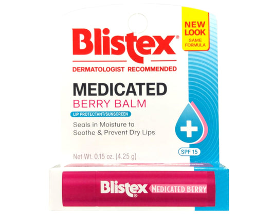 Blistex medicated berry angled tube highlighting the twist-up applicator benefit