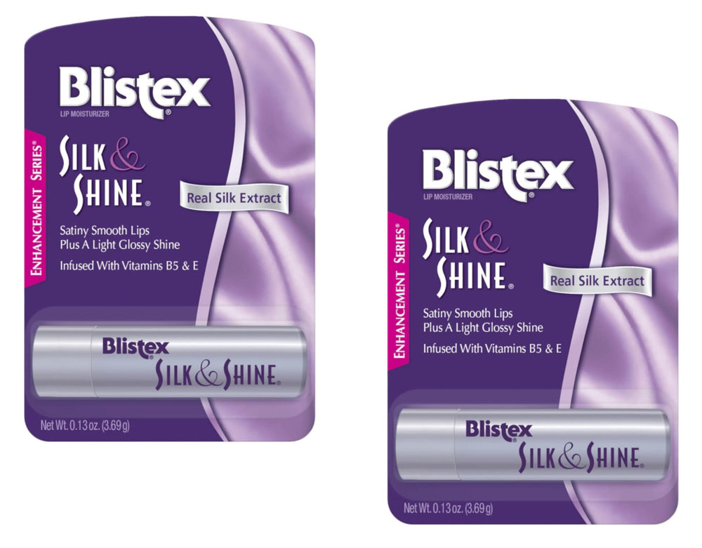 Blistex Silk & Shine front packaging showing two tubes and product benefits