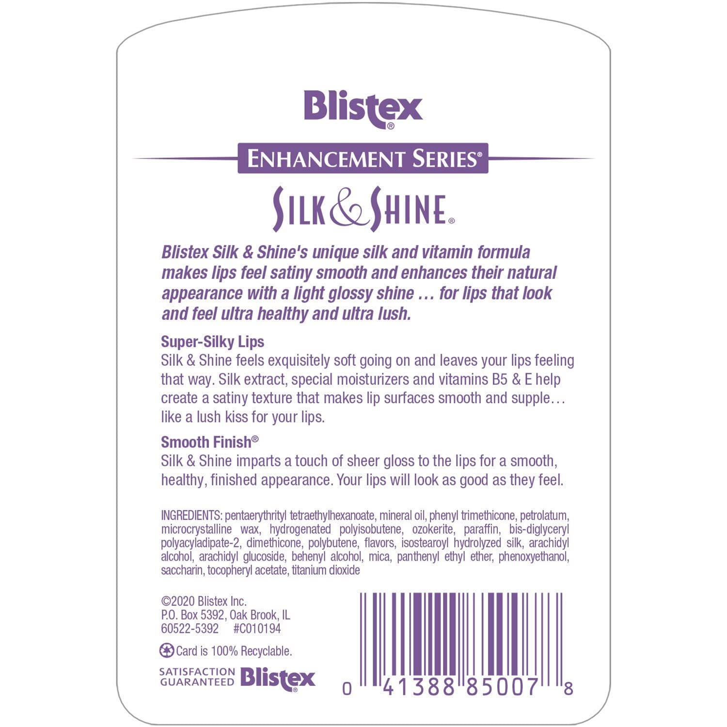 Close-up of Blistex Silk & Shine texture highlighting silky smooth application