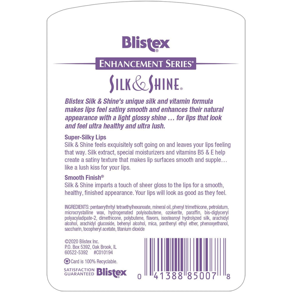 Close-up of Blistex Silk & Shine texture highlighting silky smooth application
