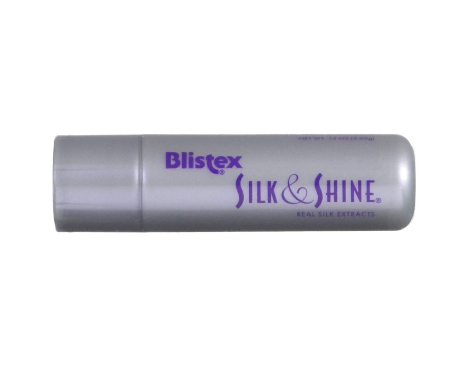 Blistex Silk & Shine next to coin for scale showing portable 0.13 oz tube convenience