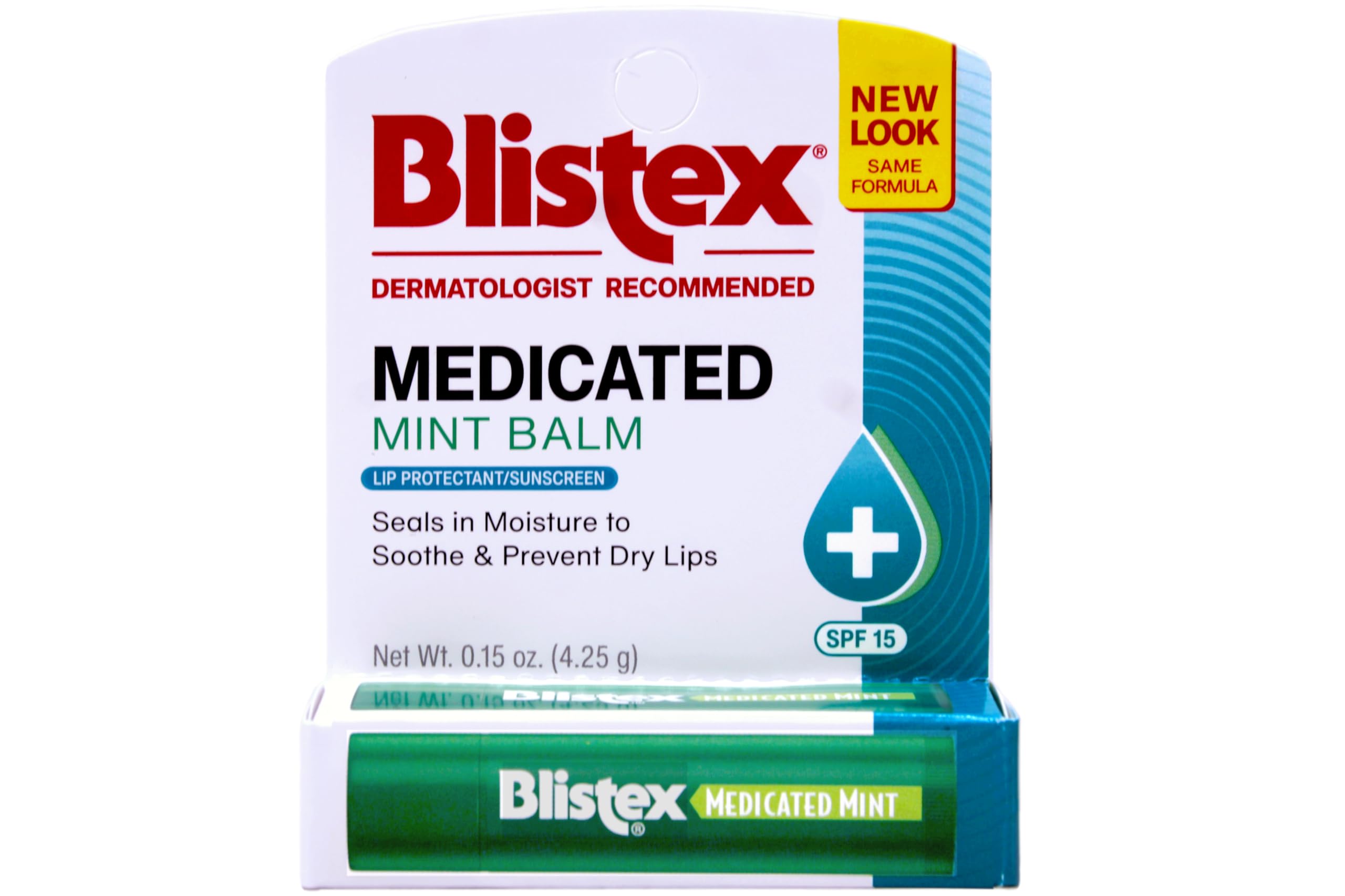 Blistex single stick close-up showing smooth mint texture and soothing relief