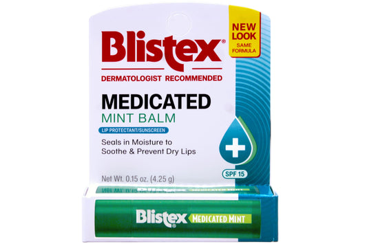 Blistex single stick close-up showing smooth mint texture and soothing relief