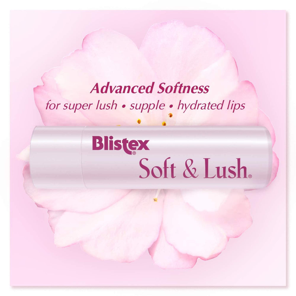 Blistex Soft & Lush applied to lips demonstrating immediate softness and smoother appearance