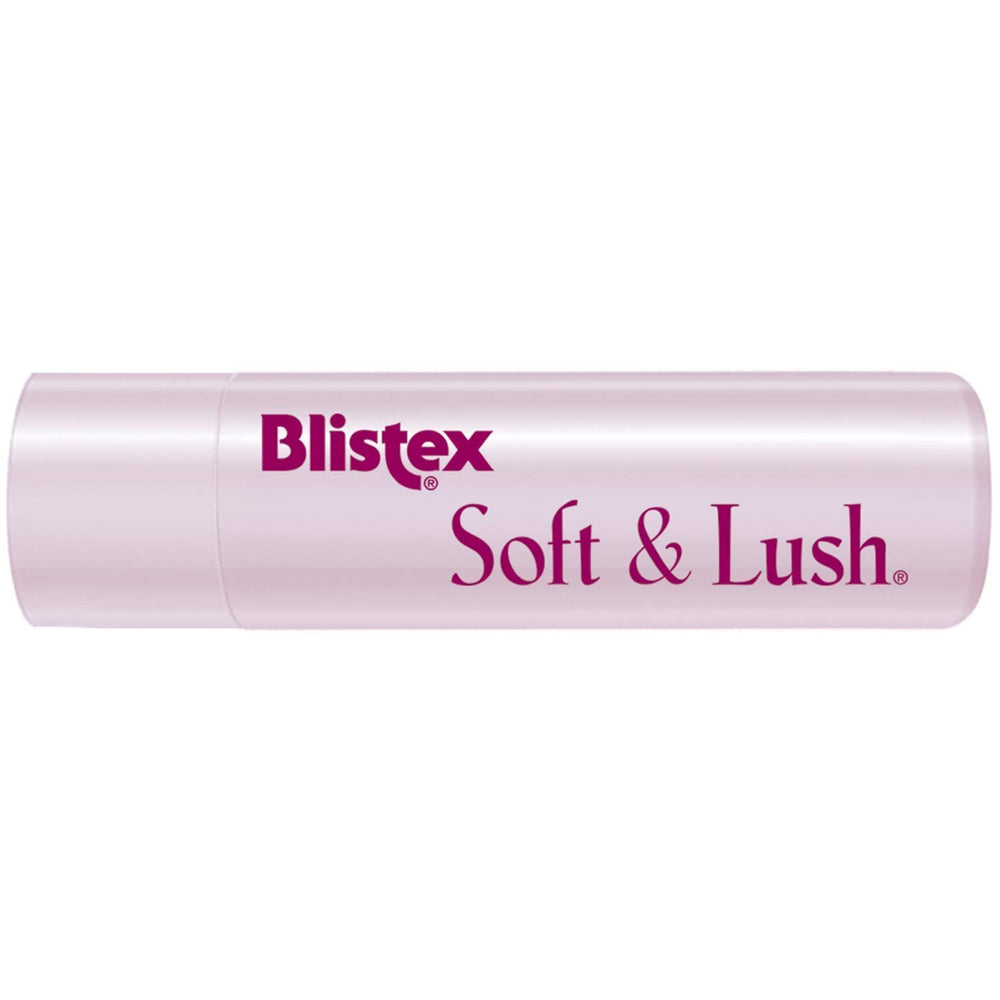 Blistex Soft & Lush open tube close-up showing creamy texture and quick absorption benefit