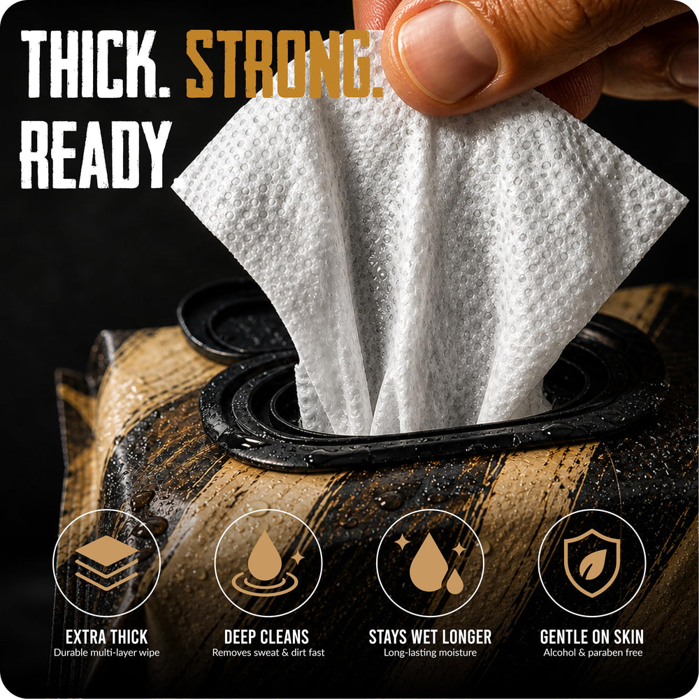BLKSMITH wipe on forehead demonstrating quick sweat and oil removal