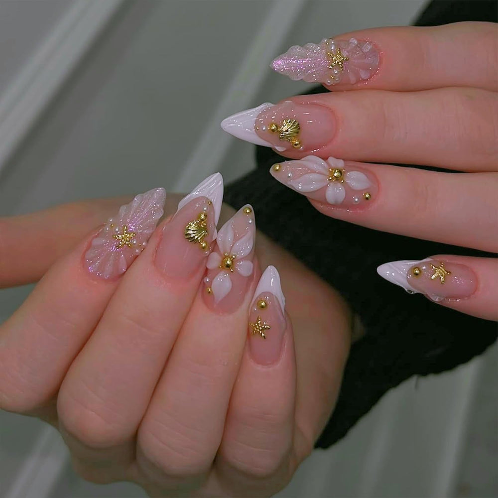 Bloazife close-up of 3D flower with gold beads highlighting textured decorative detail
