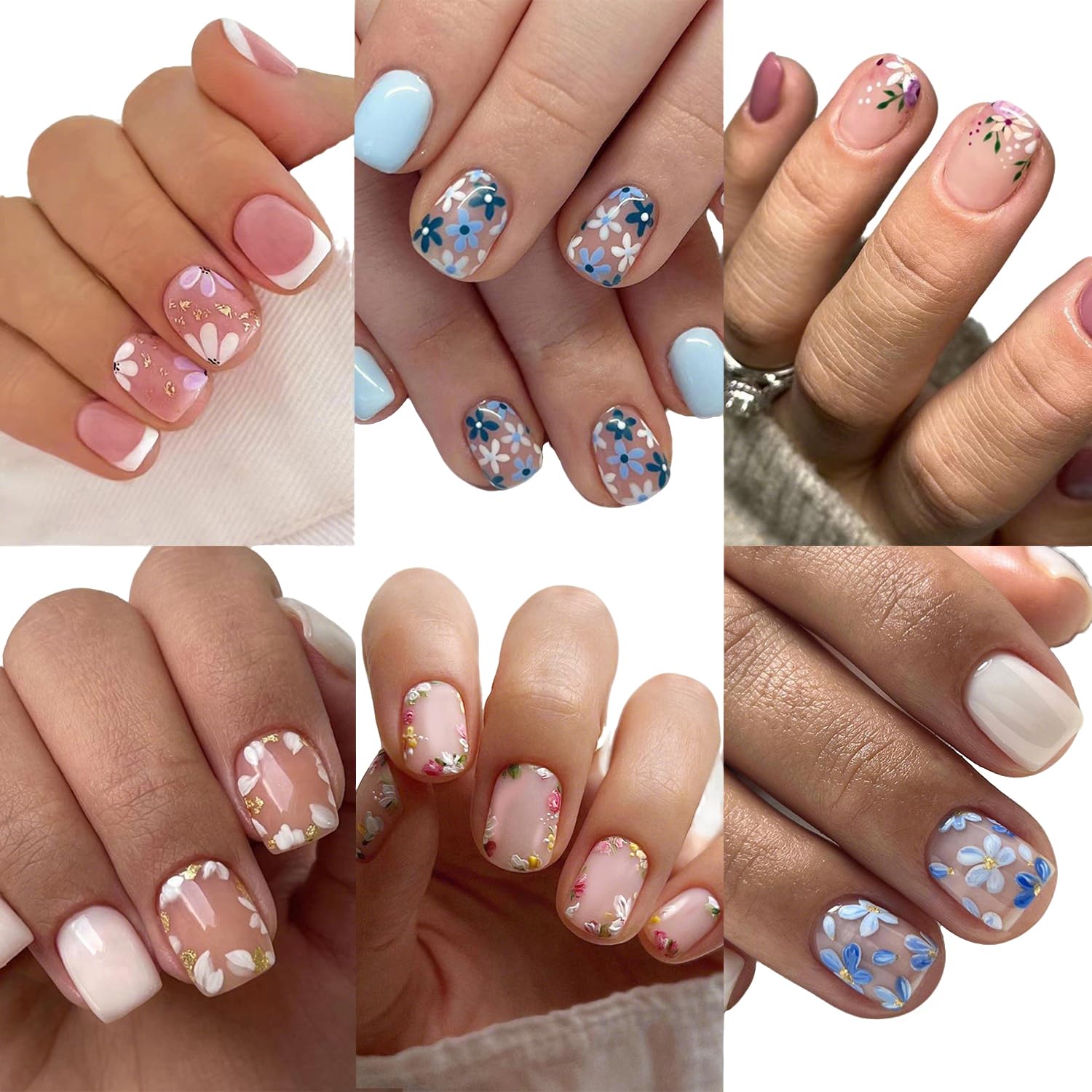 Bloazife front packaging showing floral press-on nails and included tools for easy application