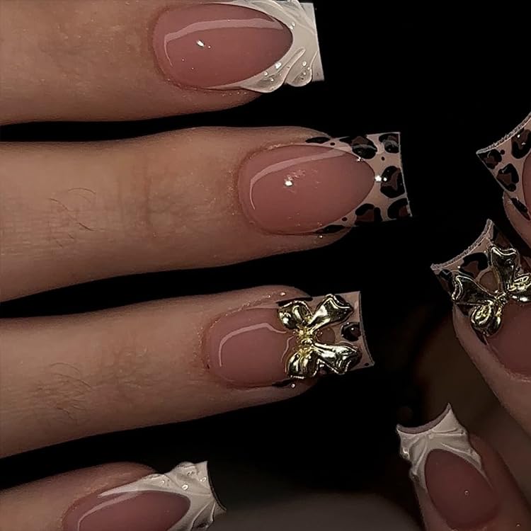 Bloazife leopard print accent nail texture giving bold pattern contrast