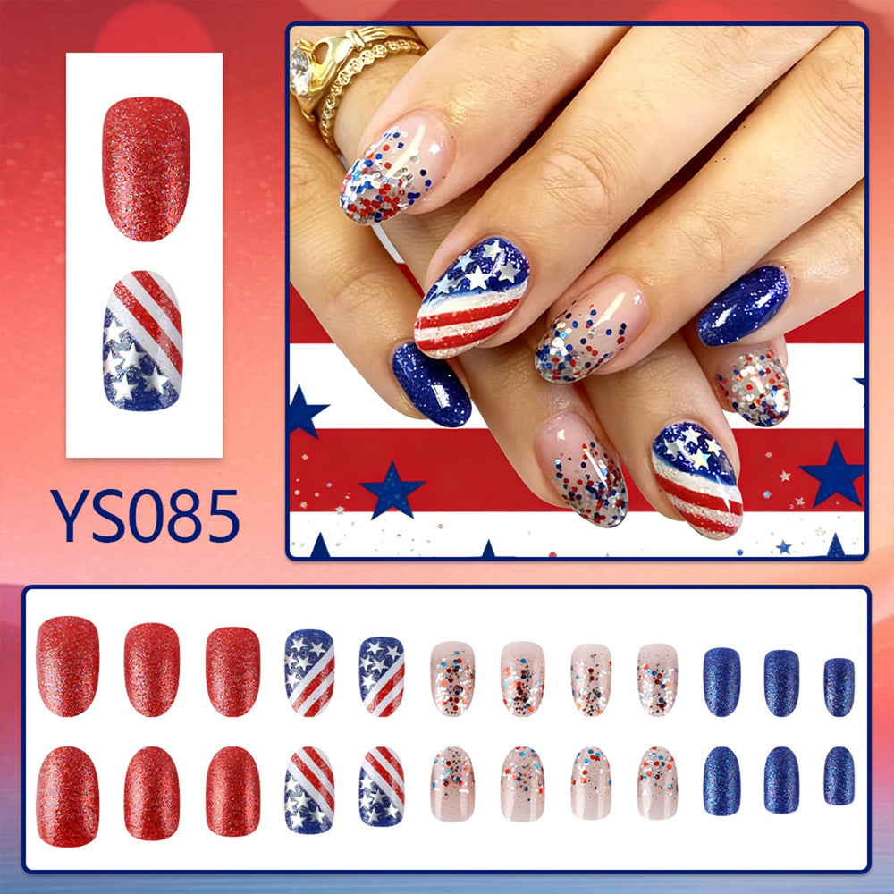 Bloazife close-up of short almond flag and glitter design highlighting durable glossy finish