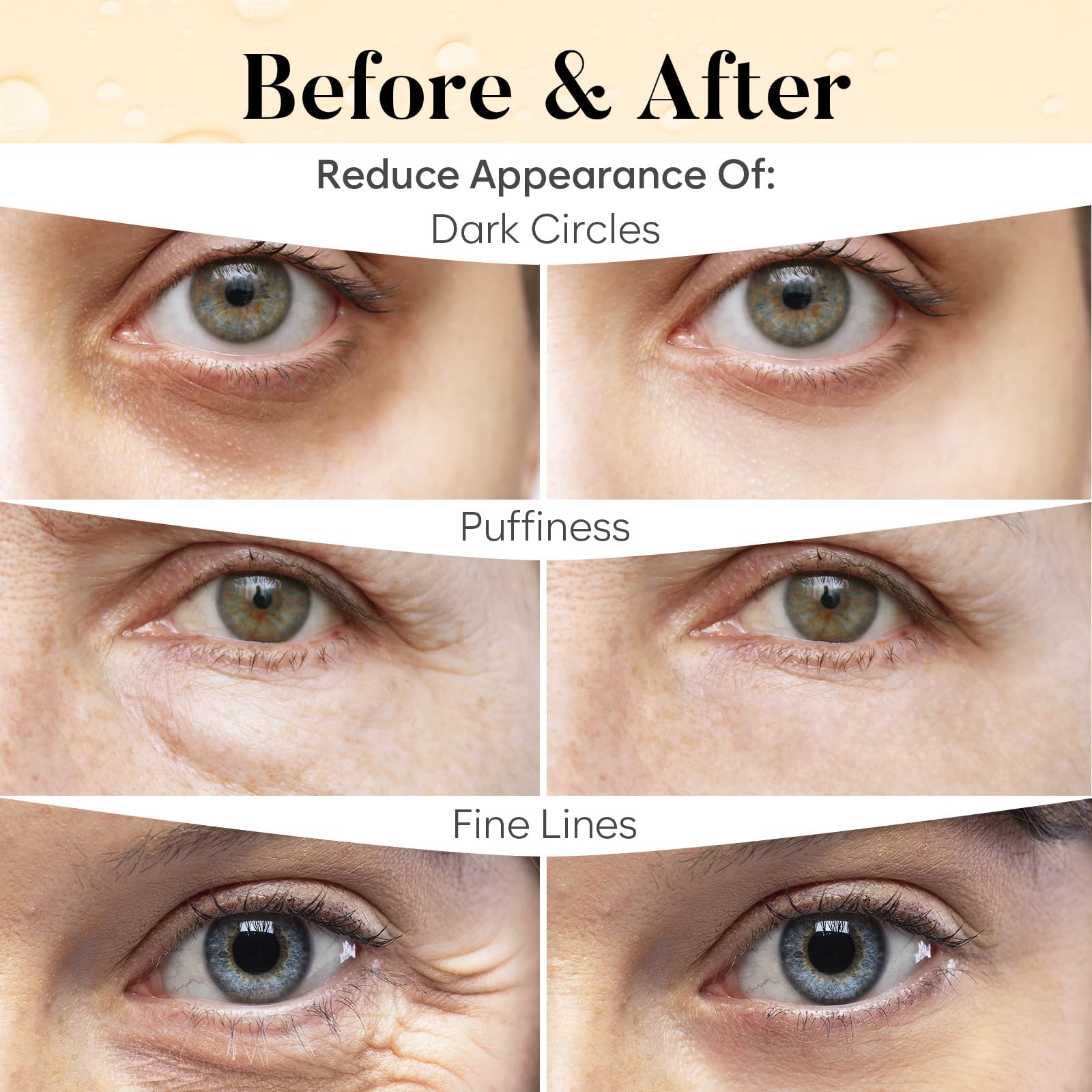 BLOOMORA under-eye application demonstrating correct placement and instant cooling
