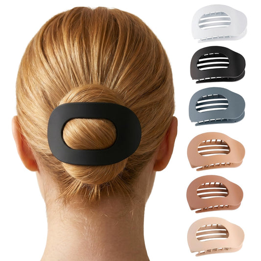 BLOOMORA front view of six flat claw clips shows low profile and neutral tones